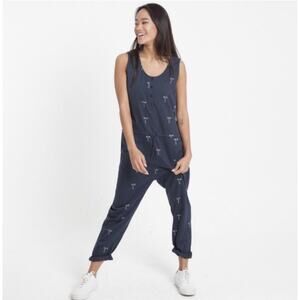 Thinking Mu Organic Cotton Faces Silhouette Sleeveless Relaxed Jumpsuit Medium